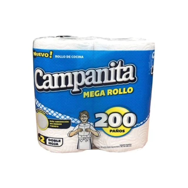 ROLLO DE COCINA MEGA CAMPANITA  2 X 200mtrs     PACK x 10 u